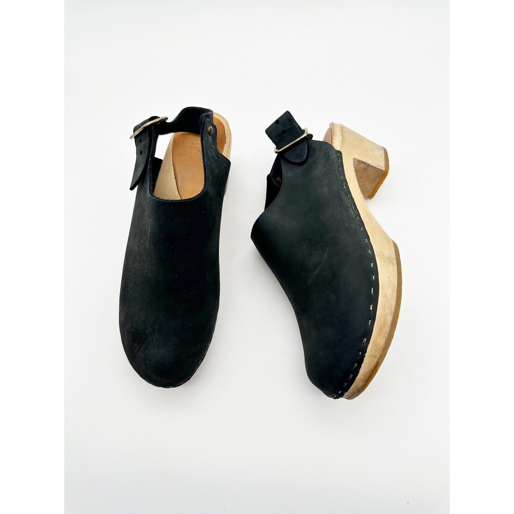 BRYR Daphne Block Heel Clogs in Black Suede Size 37